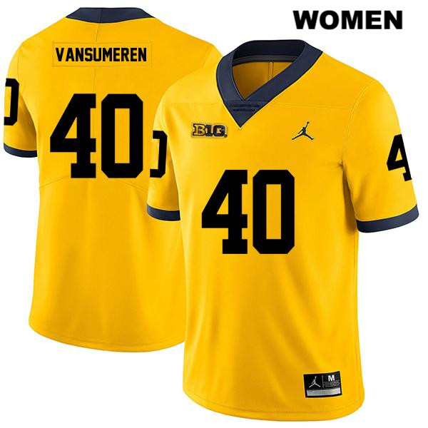 Women's NCAA Michigan Wolverines Ben VanSumeren #40 Yellow Jordan Brand Authentic Stitched Legend Football College Jersey ME25P55HM